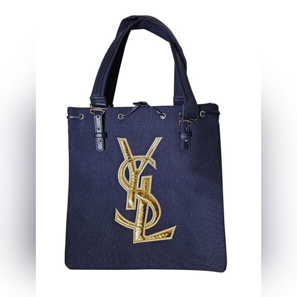 Yves Saint Laurent Handbags - Yves Saint Laurent Navy and Gold Tote Bag GWP